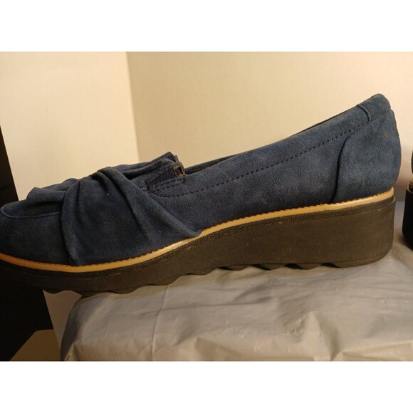 Clarks SHARON DASHER Blue Suede Designer Wedge Loafer WMS 10W  NEW ($110) - Picture 6 of 16